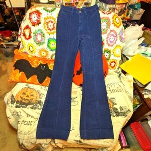 Forworn Navy Corduroy Flare Pants, 70's Vibe, Sewn Creases, Size 26